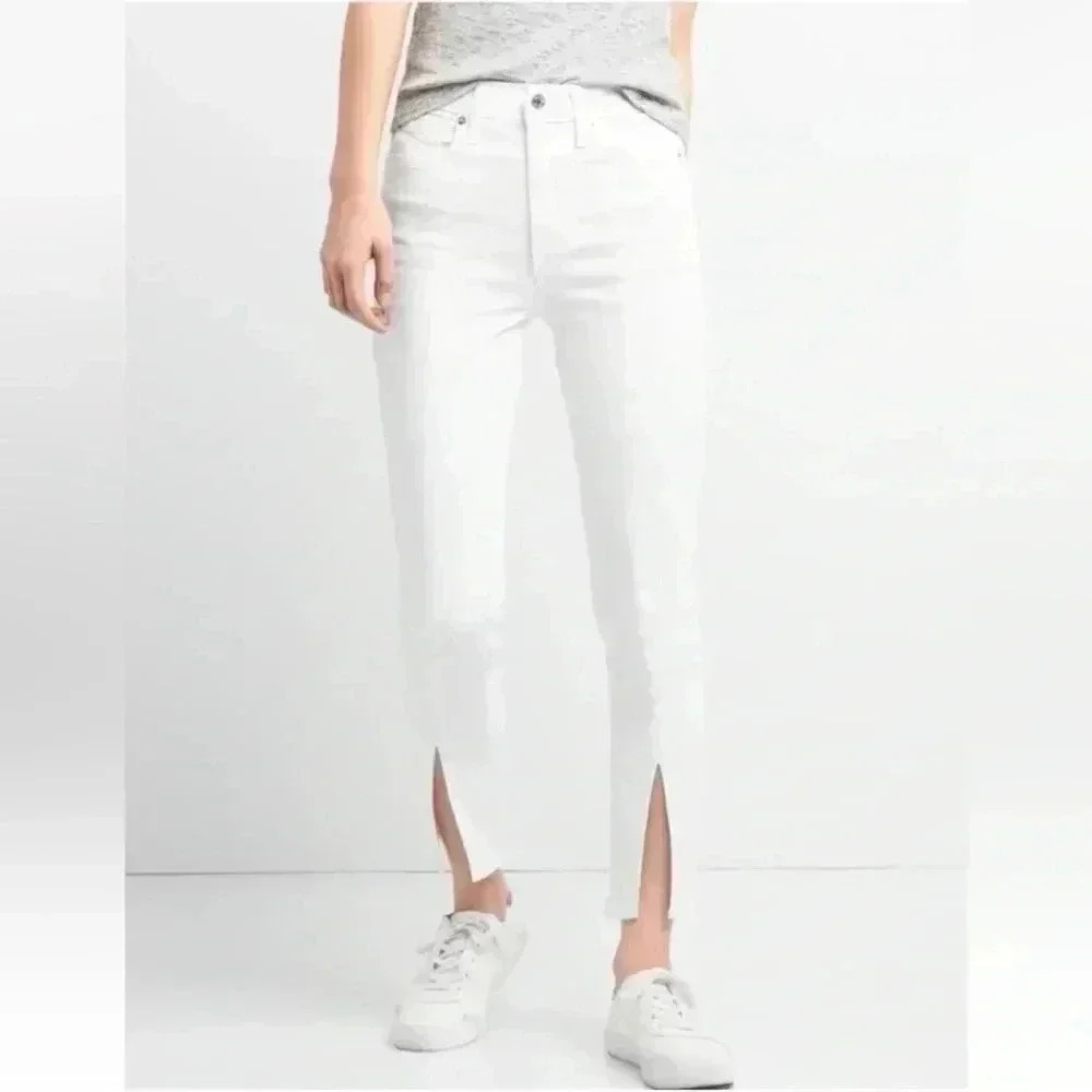 GAP True Skinny Jeans High Rise Split Hem Front Ankle Slit Stretch White Size 26